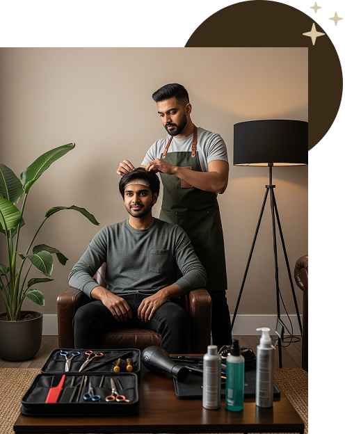 Expert hair patch application at home with professional stylist